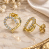 Oro Laminado Stud Earring, Gold Filled Style Heart Design, with White Cubic Zirconia, Polished, Golden Finish, 02.210.0440