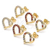 Oro Laminado Stud Earring, Gold Filled Style Heart Design, with White Cubic Zirconia, Polished, Golden Finish, 02.210.0440