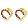 Oro Laminado Stud Earring, Gold Filled Style Heart Design, with Garnet Cubic Zirconia, Polished, Golden Finish, 02.210.0440.1