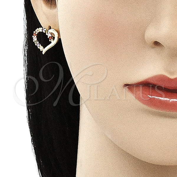 Gold Filled Ring — Stud Earring Heart Design with Multicolor Cubic Zirconia — alternate product view — SKU 136010 | Oro Laminado anillo — Stud Earring corazón diseño with Multicolor Cubic Zirconia — SKU 136010
