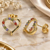 Oro Laminado Stud Earring, Gold Filled Style Heart Design, with Multicolor Cubic Zirconia, Polished, Golden Finish, 02.210.0440.2