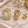 Oro Laminado Stud Earring, Gold Filled Style Heart Design, with White Cubic Zirconia, Polished, Golden Finish, 02.210.0441