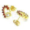 Oro Laminado Stud Earring, Gold Filled Style Heart Design, with Garnet and White Cubic Zirconia, Polished, Golden Finish, 02.210.0441.1