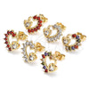 Oro Laminado Stud Earring, Gold Filled Style Heart Design, with Garnet and White Cubic Zirconia, Polished, Golden Finish, 02.210.0441.1