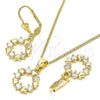 Oro Laminado Earring and Pendant Adult Set, Gold Filled Style Heart Design, with White Cubic Zirconia, Polished, Golden Finish, 10.210.0158