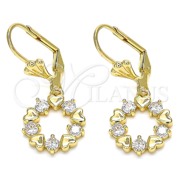Oro Laminado Dangle Earring, Gold Filled Style Heart Design, with White Cubic Zirconia, Polished, Golden for wholesale, main product view