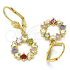 Oro Laminado Dangle Earring, Gold Filled Style Heart Design, with Multicolor Cubic Zirconia, Polished, Golden Finish, 02.210.0442.2