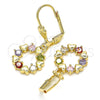 Oro Laminado Dangle Earring, Gold Filled Style Heart Design, with Multicolor Cubic Zirconia, Polished, Golden Finish, 02.210.0442.2