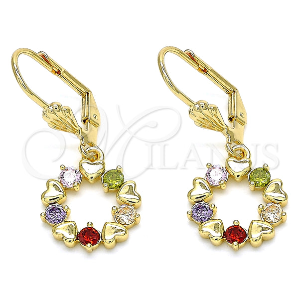 Gold Filled Ring — Dangle Earring Heart Design with Multicolor Cubic Zirconia — main product view — SKU 136020 | Oro Laminado anillo — Dangle Earring corazón diseño with Multicolor Cubic Zirconia — SKU 136020