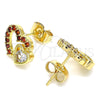 Oro Laminado Stud Earring, Gold Filled Style Heart Design, with Garnet and White Cubic Zirconia, Polished, Golden Finish, 02.210.0443.1