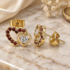 Oro Laminado Stud Earring, Gold Filled Style Heart Design, with Garnet and White Cubic Zirconia, Polished, Golden Finish, 02.210.0443.1