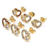 Oro Laminado Stud Earring, Gold Filled Style Heart Design, with Garnet and White Cubic Zirconia, Polished, Golden Finish, 02.210.0443.1