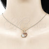 Oro Laminado Earring and Pendant Adult Set, Gold Filled Style Heart Design, with Garnet and White Cubic Zirconia, Polished, Golden Finish, 10.210.0159.1