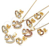 Oro Laminado Earring and Pendant Adult Set, Gold Filled Style Heart Design, with Garnet and White Cubic Zirconia, Polished, Golden Finish, 10.210.0159.1