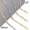 Oro Laminado Basic Necklace, Gold Filled Style Pave Mariner Design, Diamond Cutting Finish, Tricolor, 04.319.0006.24 (04 MM Thickness, 24 Inches Length)