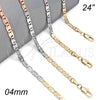 Oro Laminado Basic Necklace, Gold Filled Style Mariner Design, Diamond Cutting Finish, Tricolor, 04.319.0008.24 (04 MM Thickness, 24 Inches Length)