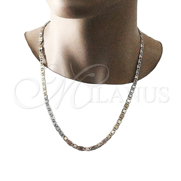 Oro Laminado Basic Necklace, Gold Filled Style Mariner Design, Diamond Cutting Finish, Tricolor, 04.319.0009.24 (05 MM Thickness, 24 Inches Length)