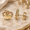 Oro Laminado Stud Earring, Gold Filled Style Heart Design, with Garnet and White Micro Pave, Polished, Golden Finish, 02.156.0271.2