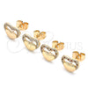 Oro Laminado Stud Earring, Gold Filled Style Heart Design, with Garnet and White Micro Pave, Polished, Golden Finish, 02.156.0271.2