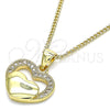 Oro Laminado Pendant Necklace, Gold Filled Style Heart Design, with White Micro Pave, Polished, Golden Finish, 04.156.0340.20 (20 Inches Length)
