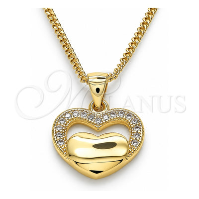 Oro Laminado Pendant Necklace, Gold Filled Style Heart Design, with White Micro Pave, Polished, Golden Finish, 04.156.0340.20 (20 Inches Length)