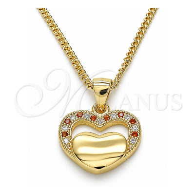 Oro Laminado Pendant Necklace, Gold Filled Style Heart Design, with Garnet and White Micro Pave, Polished, Golden Finish, 04.156.0340.1.20 (20 Inches Length)