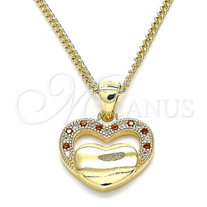 Gold Filled Necklace — Pendant Necklace Heart Design with Garnet and White — main product view — SKU 136042 | Oro Laminado collar — Pendant Necklace corazón diseño with Garnet and blanco — SKU 136042