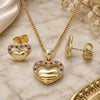 Oro Laminado Earring and Pendant Adult Set, Gold Filled Style Heart Design, with White Micro Pave, Polished, Golden Finish, 10.156.0279.1
