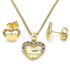 Oro Laminado Earring and Pendant Adult Set, Gold Filled Style Heart Design, with White Micro Pave, Polished, Golden Finish, 10.156.0279.1