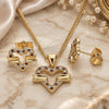 Oro Laminado Earring and Pendant Adult Set, Gold Filled Style Heart Design, with Garnet and White Micro Pave, Polished, Golden Finish, 10.156.0280.1