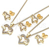 Oro Laminado Earring and Pendant Adult Set, Gold Filled Style Heart Design, with Garnet and White Micro Pave, Polished, Golden Finish, 10.156.0280.1