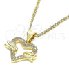 Oro Laminado Pendant Necklace, Gold Filled Style Heart Design, with White Micro Pave, Polished, Golden Finish, 04.156.0341.20 (20 Inches Length)
