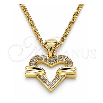 Oro Laminado Pendant Necklace, Gold Filled Style Heart Design, with White Micro Pave, Polished, Golden Finish, 04.156.0341.20 (20 Inches Length)