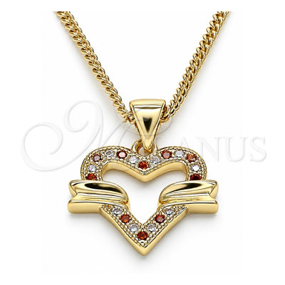 Oro Laminado Pendant Necklace, Gold Filled Style Heart Design, with Garnet and White Micro Pave, Polished, Golden Finish, 04.156.0341.1.20 (20 Inches Length)