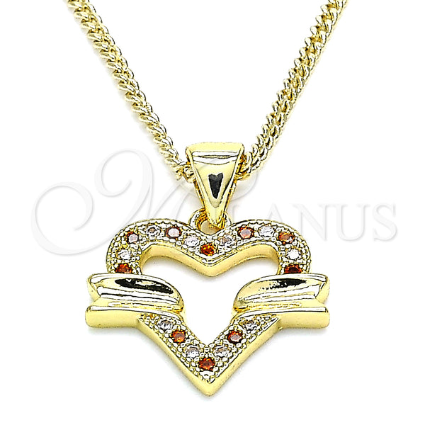 Gold Filled Necklace — Pendant Necklace Heart Design with Garnet and White — main product view — SKU 136048 | Oro Laminado collar — Pendant Necklace corazón diseño with Garnet and blanco — SKU 136048