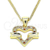 Oro Laminado Pendant Necklace, Gold Filled Style Heart Design, with Garnet and White Micro Pave, Polished, Golden Finish, 04.156.0341.1.20 (20 Inches Length)