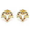 Oro Laminado Stud Earring, Gold Filled Style Heart Design, with Garnet and White Micro Pave, Polished, Golden Finish, 02.156.0278.2
