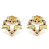 Oro Laminado Stud Earring, Gold Filled Style Heart Design, with Garnet and White Micro Pave, Polished, Golden Finish, 02.156.0278.2