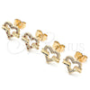 Oro Laminado Stud Earring, Gold Filled Style Heart Design, with Garnet and White Micro Pave, Polished, Golden Finish, 02.156.0278.2