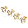 Oro Laminado Stud Earring, Gold Filled Style Heart Design, with Garnet and White Micro Pave, Polished, Golden Finish, 02.156.0278.2