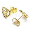 Oro Laminado Stud Earring, Gold Filled Style Heart and Little Girl Design, with Garnet and White Micro Pave, Polished, Golden Finish, 02.156.0331.1