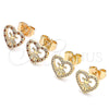 Oro Laminado Stud Earring, Gold Filled Style Heart and Little Girl Design, with Garnet and White Micro Pave, Polished, Golden Finish, 02.156.0331.1