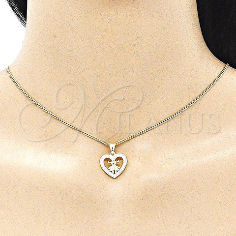 Oro Laminado Pendant Necklace, Gold Filled Style Heart and Little Girl Design, with White Micro Pave, Polished, Golden Finish, 04.156.0342.20 (20 Inches Length)