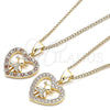 Oro Laminado Pendant Necklace, Gold Filled Style Heart and Little Girl Design, with Garnet and White Micro Pave, Polished, Golden Finish, 04.156.0342.1.20 (20 Inches Length)