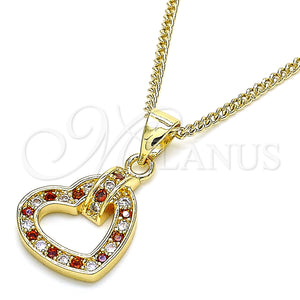 Gold Filled Necklace — Pendant Necklace Heart Design with Garnet and White — main product view — SKU 136058 | Oro Laminado collar — Pendant Necklace corazón diseño with Garnet and blanco — SKU 136058