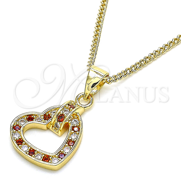 Gold Filled Necklace — Pendant Necklace Heart Design with Garnet and White — main product view — SKU 136058 | Oro Laminado collar — Pendant Necklace corazón diseño with Garnet and blanco — SKU 136058