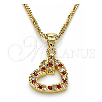 Oro Laminado Pendant Necklace, Gold Filled Style Heart Design, with Garnet and White Micro Pave, Polished, Golden Finish, 04.156.0344.1.20 (20 Inches Length)