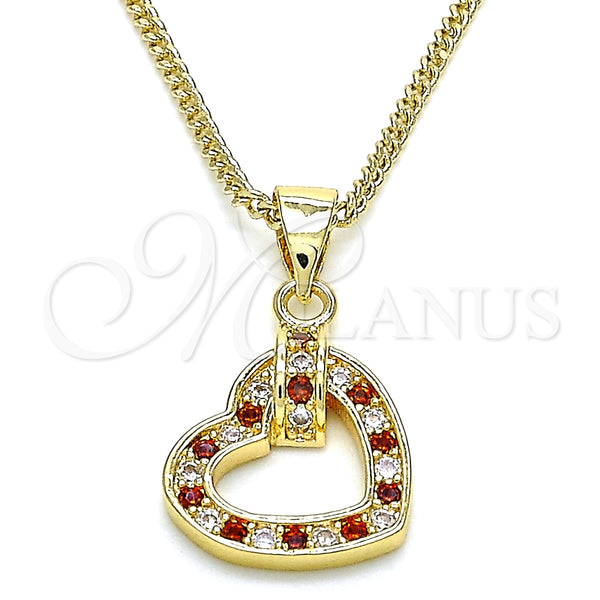 Oro Laminado Pendant Necklace, Gold Filled Style Heart Design, with Garnet and White Micro Pave, Polished, Golden Finish, 04.156.0344.1.20 (20 Inches Length)
