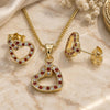 Oro Laminado Earring and Pendant Adult Set, Gold Filled Style Heart Design, with Garnet and White Micro Pave, Polished, Golden Finish, 10.156.0281.1