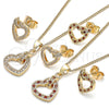 Oro Laminado Earring and Pendant Adult Set, Gold Filled Style Heart Design, with Garnet and White Micro Pave, Polished, Golden Finish, 10.156.0281.1